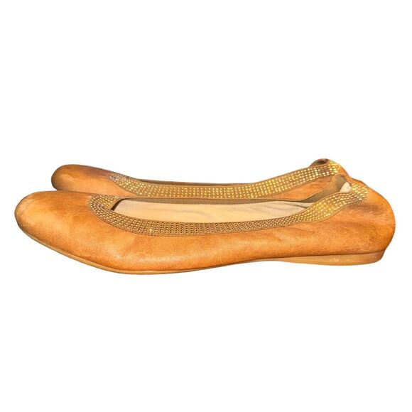 Stuart Weitzman Lastikon Ballet Flats Women's Size 9.5 M Tan Leather Studded - Picture 2 of 9